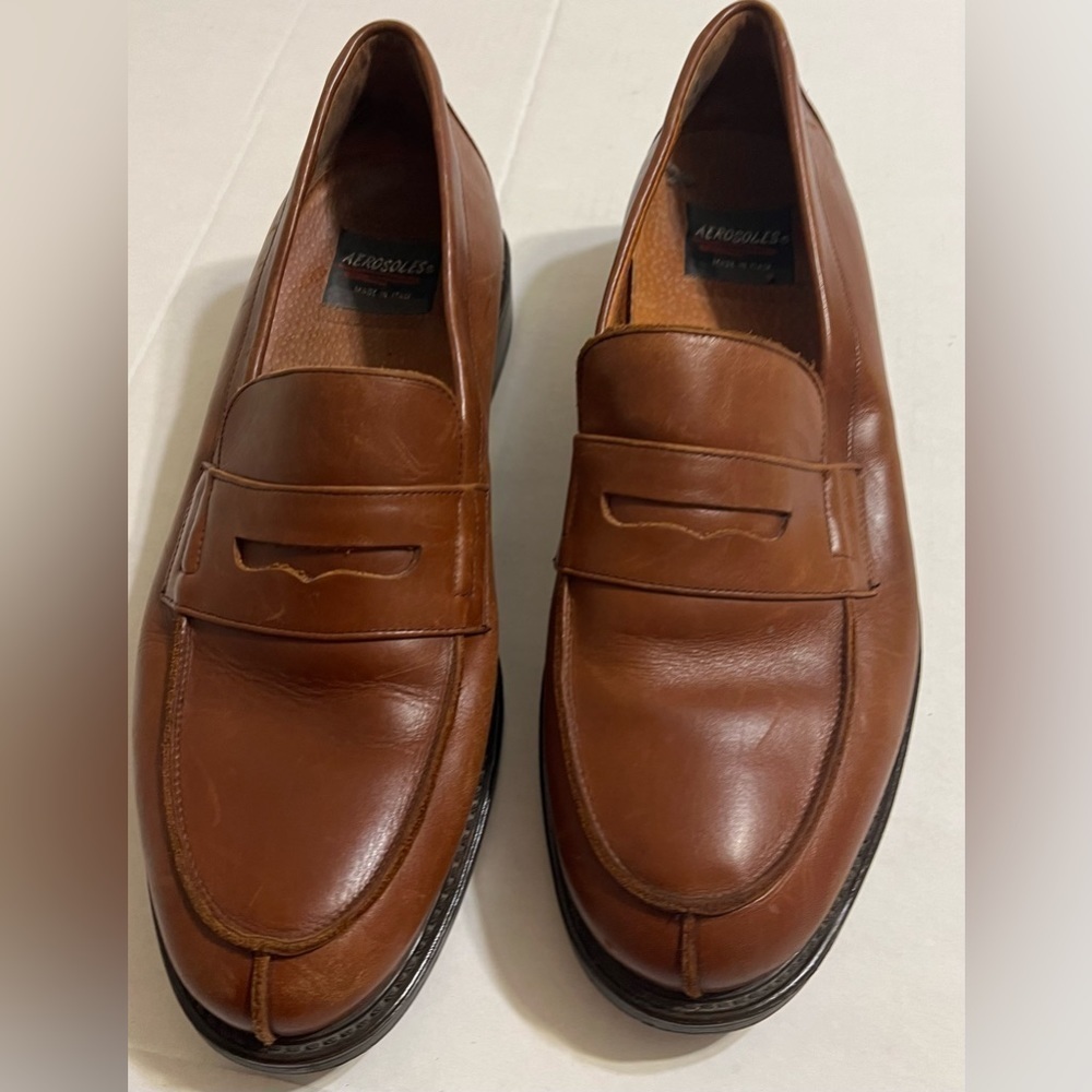 Aerosoles Mens Size 13 Brown Leather Slip On Loafer Shoes Casual